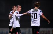 29 November 2020; John Mountney of Dundalk celebrates with Greg Sloggett after scoring his side's fourth goal during the Extra.ie FAI Cup Semi-Final match between Athlone Town and Dundalk at the Athlone Town Stadium in Athlone, Westmeath. Photo by Harry Murphy/Sportsfile