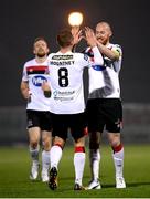 29 November 2020; Chris Shields celebrates with his Dundalk team-mate John Mountney, 8, after scoring their side's seventh goal during the Extra.ie FAI Cup Semi-Final match between Athlone Town and Dundalk at Athlone Town Stadium in Athlone, Westmeath. Photo by Stephen McCarthy/Sportsfile