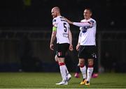 29 November 2020; Chris Shields of Dundalk celebrates with John Mountney after scoring his side's seventh goal during the Extra.ie FAI Cup Semi-Final match between Athlone Town and Dundalk at the Athlone Town Stadium in Athlone, Westmeath. Photo by Harry Murphy/Sportsfile