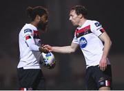 29 November 2020; Nathan Oduwa of Dundalk celebrates with David McMillan after scoring his side's eighth goal during the Extra.ie FAI Cup Semi-Final match between Athlone Town and Dundalk at the Athlone Town Stadium in Athlone, Westmeath. Photo by Harry Murphy/Sportsfile