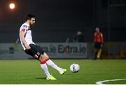 29 November 2020; Jordan Flores of Dundalk shoots to score his side's tenth goal during the Extra.ie FAI Cup Semi-Final match between Athlone Town and Dundalk at Athlone Town Stadium in Athlone, Westmeath. Photo by Stephen McCarthy/Sportsfile