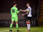 29 November 2020; Patrick McEleney of Dundalk shakes hands with Paddy Martin of Athlone Town following the Extra.ie FAI Cup Semi-Final match between Athlone Town and Dundalk at the Athlone Town Stadium in Athlone, Westmeath. Photo by Harry Murphy/Sportsfile