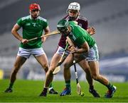 29 November 2020; Sean Finn of Limerick in action against Shane Cooney of Galway during the GAA Hurling All-Ireland Senior Championship Semi-Final match between Limerick and Galway at Croke Park in Dublin. Photo by Brendan Moran/Sportsfile