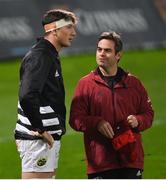30 November 2020; Munster head coach Johann van Graan, right, speaks to Thomas Ahern of Munster ahead of his debut in the Guinness PRO14 match between Munster and Zebre at Thomond Park in Limerick. Photo by Ramsey Cardy/Sportsfile