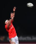30 November 2020; Thomas Ahern of Munster wins possession in the lineout during the Guinness PRO14 match between Munster and Zebre at Thomond Park in Limerick. Photo by Ramsey Cardy/Sportsfile