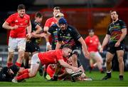 30 November 2020; JJ Hanrahan of Munster dives over to score his side's fifth try during the Guinness PRO14 match between Munster and Zebre at Thomond Park in Limerick. Photo by Ramsey Cardy/Sportsfile