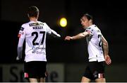 29 November 2020; David McMillan of Dundalk is congratulated by team-mate Daniel Kelly, 27, after scoring their side's ninth goal during the Extra.ie FAI Cup Semi-Final match between Athlone Town and Dundalk at Athlone Town Stadium in Athlone, Westmeath. Photo by Stephen McCarthy/Sportsfile