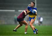 29 November 2020; Natalie McHugh of Roscommon in action against Jo Hanna Maher of Westmeath during the TG4 All-Ireland Intermediate Ladies Football Championship Semi-Final match between Roscommon and Westmeath at Glennon Brothers Pearse Park in Longford. Photo by Sam Barnes/Sportsfile
