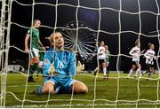 1 December 2020; Grace Moloney of Republic of Ireland reacts after her side conceded their first goal from a penalty during the UEFA Women's EURO 2022 Qualifier match between Republic of Ireland and Germany at Tallaght Stadium in Dublin. Photo by Eóin Noonan/Sportsfile