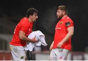 30 November 2020; Diarmuid Barron, left, and Liam O'Connor of Munster during the Guinness PRO14 match between Munster and Zebre at Thomond Park in Limerick. Photo by Ramsey Cardy/Sportsfile