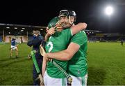 15 November 2020; Diarmaid Byrnes, right and team-mate Sean Finn celebrate after the Munster GAA Hurling Senior Championship Final match between Limerick and Waterford at Semple Stadium in Thurles, Tipperary. Photo by Brendan Moran/Sportsfile