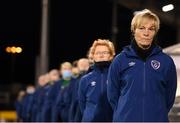 1 December 2020; Republic of Ireland manager Vera Pauw stands with her staff and players prior to the UEFA Women's EURO 2022 Qualifier match between Republic of Ireland and Germany at Tallaght Stadium in Dublin. Photo by Stephen McCarthy/Sportsfile
