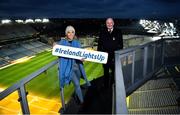 8 December 2020; Presenter Kathryn Thomas and Uachtarán Chumann Lúthchleas Gael John Horan during the launch of Ireland Lights Up 2021 in partnership with RTÉ’s Operation Transformation and Get Ireland Walking at Croke Park in Dublin. Photo by David Fitzgerald/Sportsfile