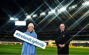 8 December 2020; (EDITOR'S NOTE: This image was created using a starburst filter) Presenter Kathryn Thomas and Uachtarán Chumann Lúthchleas Gael John Horan during the launch of Ireland Lights Up 2021 in partnership with RTÉ’s Operation Transformation and Get Ireland Walking at Croke Park in Dublin. Photo by David Fitzgerald/Sportsfile