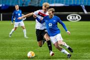 3 December 2020; Erling Knudtzon of Molde FK in action against Greg Sloggett of Dundalk during the UEFA Europa League Group B match between Molde FK and Dundalk at Molde Stadion in Molde, Norway. Photo by Marius Simensen/Sportsfile
