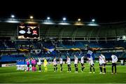 3 December 2020; Dundalk and Molde FK players line up prior to the UEFA Europa League Group B match between Molde FK and Dundalk at Molde Stadion in Molde, Norway. Photo by Marius Simensen/Sportsfile