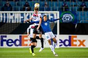 3 December 2020; Daniel Cleary of Dundalk in action against Mathis Gazoa Kippersund Bolly of Molde FK during the UEFA Europa League Group B match between Molde FK and Dundalk at Molde Stadion in Molde, Norway. Photo by Marius Simensen/Sportsfile