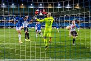 3 December 2020; Ohikhuaeme Anthony Omoijuanfo of Molde heads his side's second goal past Dundalk goalkeeper Gary Rogers during the UEFA Europa League Group B match between Molde FK and Dundalk at Molde Stadion in Molde, Norway. Photo by Marius Simensen/Sportsfile