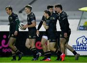 4 December 2020; Alex Wootton of Connacht celebrates with  team-mates after scoring his side's third try during the Guinness PRO14 match between Connacht and Benetton at the Sportsground in Galway. Photo by Harry Murphy/Sportsfile