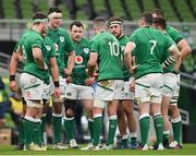 5 December 2020; Ireland captain Jonathan Sexton speaks to his team-mates during the Autumn Nations Cup match between Ireland and Scotland at the Aviva Stadium in Dublin. Photo by Ramsey Cardy/Sportsfile