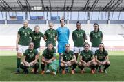 19 September 2020; The Republic of Ireland team, back row, from left, Louise Quinn, Ruesha Littlejohn, Diane Caldwell, Marie Hourihan, Rianna Jarrett, Niamh Fahey with, front row, Megan Connolly, Katie McCabe, Denise O'Sullivan, Leanne Kiernan and Aine O'Gorman prior to the UEFA Women's 2021 European Championships Qualifier Group I match between Germany and Republic of Ireland at Stadion Essen in Essen, Germany. Photo by Thomas Boecker/DFB via Sportsfile