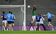 5 December 2020; Robert McDaid of Dublin shoots to score his side's first goal past Raymond Galligan of Cavan during the GAA Football All-Ireland Senior Championship Semi-Final match between Cavan and Dublin at Croke Park in Dublin. Photo by Eóin Noonan/Sportsfile