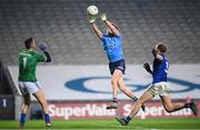 5 December 2020; Robert McDaid of Dublin shoots to score his side's first goal past Raymond Galligan of Cavan during the GAA Football All-Ireland Senior Championship Semi-Final match between Cavan and Dublin at Croke Park in Dublin. Photo by Stephen McCarthy/Sportsfile