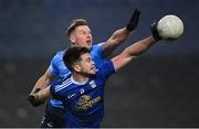 5 December 2020; Thomas Galligan of Cavan is tackled by Philip McMahon of Dublin during the GAA Football All-Ireland Senior Championship Semi-Final match between Cavan and Dublin at Croke Park in Dublin. Photo by Piaras Ó Mídheach/Sportsfile