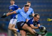 5 December 2020; Philip McMahon of Dublin has a clearance blocked by Martin Reilly of Cavan during the GAA Football All-Ireland Senior Championship Semi-Final match between Cavan and Dublin at Croke Park in Dublin. Photo by Piaras Ó Mídheach/Sportsfile