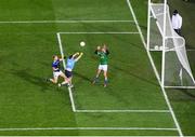 5 December 2020; Robert McDaid of Dublin scores his side's goal past Cavan goalkeeper Raymond Galligan during the GAA Football All-Ireland Senior Championship Semi-Final match between Cavan and Dublin at Croke Park in Dublin. Photo by Stephen McCarthy/Sportsfile