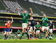 5 December 2020; Peter O'Mahony and Conor Murray of Ireland celebrate a try by Keith Earls during the Autumn Nations Cup match between Ireland and Scotland at the Aviva Stadium in Dublin. Photo by Ramsey Cardy/Sportsfile