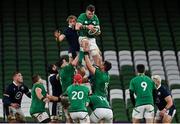 5 December 2020; Peter O’Mahony of Ireland wins possession in the lineout ahead of Jonny Gray of Scotland during the Autumn Nations Cup match between Ireland and Scotland at the Aviva Stadium in Dublin. Photo by Ramsey Cardy/Sportsfile