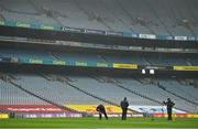6 December 2020; Croke Park groundstaff test the pitch prior to the GAA Football All-Ireland Senior Championship Semi-Final match between Mayo and Tipperary at Croke Park in Dublin. Photo by Brendan Moran/Sportsfile
