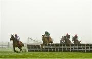 6 December 2020; Power Of Pause, with David Mullins up, jumps the last on their way to winning the Irish Racing Industry Fundraiser For Children's Health Foundation Crumlin In Memory Of Pat Smullen Rated Novice Hurdle at Punchestown Racecourse in Kildare. Photo by Seb Daly/Sportsfile