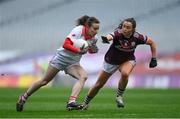 6 December 2020; Melissa Duggan of Cork in action against Charlotte Cooney of Galway during the TG4 All-Ireland Senior Ladies Football Championship Semi-Final match between Cork and Galway at Croke Park in Dublin. Photo by Ramsey Cardy/Sportsfile