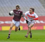 6 December 2020; Tracey Leonard of Galway in action against Melissa Duggan of Cork during the TG4 All-Ireland Senior Ladies Football Championship Semi-Final match between Cork and Galway at Croke Park in Dublin. Photo by Ray McManus/Sportsfile
