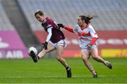 6 December 2020; Tracey Leonard of Galway in action against Melissa Duggan of Cork during the TG4 All-Ireland Senior Ladies Football Championship Semi-Final match between Cork and Galway at Croke Park in Dublin. Photo by Ray McManus/Sportsfile