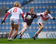 6 December 2020; Louise Ward of Galway is tackled by Máire O'Callaghan, left, and Ashling Hutchings of Cork during the TG4 All-Ireland Senior Ladies Football Championship Semi-Final match between Cork and Galway at Croke Park in Dublin. Photo by Ray McManus/Sportsfile