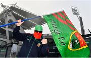 6 December 2020; Mayo supporter Shane Fitzgerald from South Mayo, also known as the Mayo Bandit, awaits the arrival of the Mayo team outside Croke Park ahead of the GAA Football All-Ireland Senior Championship Semi-Final match between Mayo and Tipperary at Croke Park in Dublin. Photo by Sam Barnes/Sportsfile