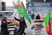 6 December 2020; Mayo supporters including Shane Fitzgerald and Ailish Duffy await the arrival of the Mayo team outside Croke Park ahead of the GAA Football All-Ireland Senior Championship Semi-Final match between Mayo and Tipperary at Croke Park in Dublin. Photo by Sam Barnes/Sportsfile