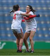 6 December 2020; Shauna Kelly, left, and Erika O'Shea of Cork celebrate following the TG4 All-Ireland Senior Ladies Football Championship Semi-Final match between Cork and Galway at Croke Park in Dublin. Photo by Ramsey Cardy/Sportsfile