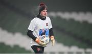 6 December 2020; Jimmy Corcoran of Dundalk warms-up wearing a t-shirt in tribute to the late Dundalk groundsman and videographer Harry Taaffe prior to the Extra.ie FAI Cup Final match between Shamrock Rovers and Dundalk at the Aviva Stadium in Dublin. Photo by Stephen McCarthy/Sportsfile