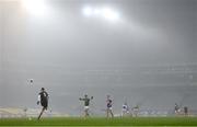 6 December 2020; Tipperary goalkeeper Evan Comerford kicks the ball out amid heavy fog during the GAA Football All-Ireland Senior Championship Semi-Final match between Mayo and Tipperary at Croke Park in Dublin. Photo by Brendan Moran/Sportsfile