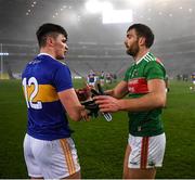 6 December 2020; The Mayo captain Aidan O'Shea with Conal Kennedy of Tipperary after the GAA Football All-Ireland Senior Championship Semi-Final match between Mayo and Tipperary at Croke Park in Dublin. Photo by Ray McManus/Sportsfile