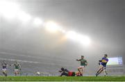 6 December 2020; Liam Boland of Tipperary shoots past Mayo goalkeeper David Clarke during the GAA Football All-Ireland Senior Championship Semi-Final match between Mayo and Tipperary at Croke Park in Dublin. Photo by Ramsey Cardy/Sportsfile