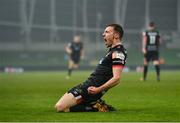 6 December 2020; David McMillan of Dundalk celebrates after scoring his side's first goal during the Extra.ie FAI Cup Final match between Shamrock Rovers and Dundalk at the Aviva Stadium in Dublin. Photo by Eóin Noonan/Sportsfile