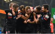 6 December 2020; Sean Hoare of Dundalk, centre, celebrates with team-mates after scoring his side's third goal during the Extra.ie FAI Cup Final match between Shamrock Rovers and Dundalk at the Aviva Stadium in Dublin. Photo by Eóin Noonan/Sportsfile