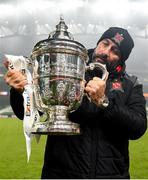 6 December 2020; Dundalk interim head coach Filippo Giovagnoli with the Extra.ie FAI Cup following his side's victory in the Extra.ie FAI Cup Final match between Shamrock Rovers and Dundalk at the Aviva Stadium in Dublin. Photo by Seb Daly/Sportsfile