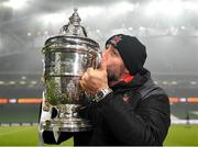 6 December 2020; Dundalk interim head coach Filippo Giovagnoli kisses the Extra.ie FAI Cup following his side's victory in the Extra.ie FAI Cup Final match between Shamrock Rovers and Dundalk at the Aviva Stadium in Dublin. Photo by Seb Daly/Sportsfile