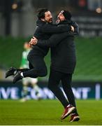 6 December 2020; Dundalk interim head coach Filippo Giovagnoli, right, and assistant coach Giuseppe Rossi celebrate following the Extra.ie FAI Cup Final match between Shamrock Rovers and Dundalk at the Aviva Stadium in Dublin. Photo by Eóin Noonan/Sportsfile